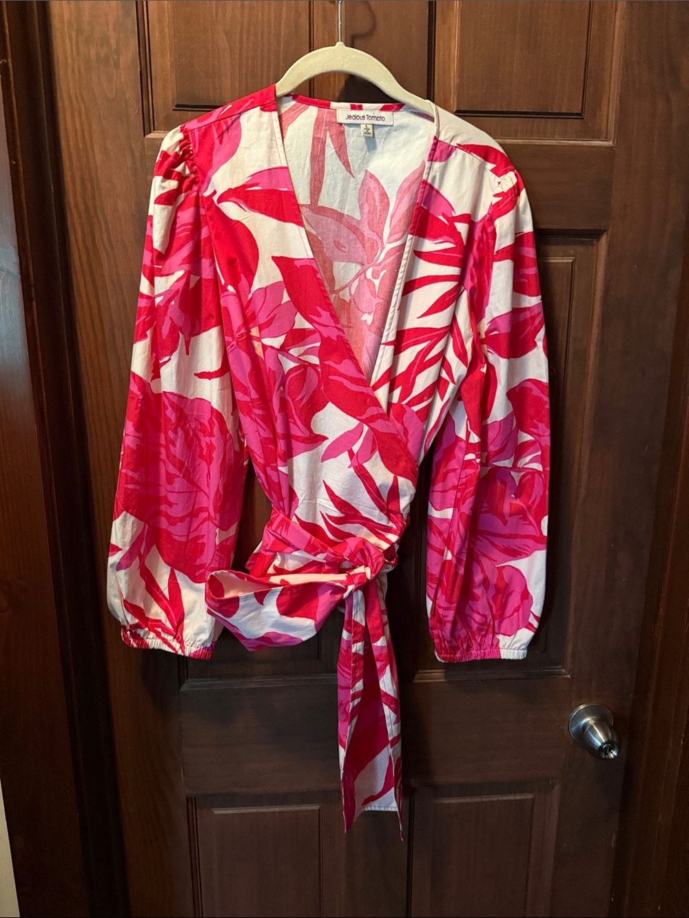 Jealous Tomato Hot Pink & White Floral Wrap Blouse 100% cotton